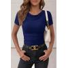 imagePRETTYGARDEN Womens Summer Tops 2026 Cute Cowl Neck Short Sleeve TShirts Ribbed Knit Fitted Spring Ruched Crop TopNavy Blue