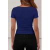 imagePRETTYGARDEN Womens Summer Tops 2026 Cute Cowl Neck Short Sleeve TShirts Ribbed Knit Fitted Spring Ruched Crop TopNavy Blue