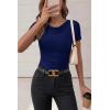 imagePRETTYGARDEN Womens Summer Tops 2026 Cute Cowl Neck Short Sleeve TShirts Ribbed Knit Fitted Spring Ruched Crop TopNavy Blue