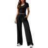 imagePRETTYGARDEN 2 Piece Sets for Women Summer 2026 Spring Lounge Set Matching V Neck Tops Wide Leg Pants Airport Travel OutfitsBlack