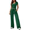 imagePRETTYGARDEN 2 Piece Sets for Women Summer 2026 Spring Lounge Set Matching V Neck Tops Wide Leg Pants Airport Travel OutfitsGreen