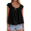imagePRETTYGARDEN Women Babydoll Tops 2026 Summer Clothes Cap Sleeve Tie Front Flowy Tank Top Peplum Blouses Cute Going Out ShirtsBlack