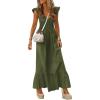 imagePRETTYGARDEN Womens 2026 Summer Casual Maxi Dresses Cap Sleeve V Neck Smocked Long Pockets Party Sundress Vacation OutfitsArmy Green