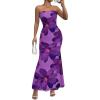 imagePRETTYGARDEN Womens Spring Dresses 2026 Sexy Strapless Tube Bodycon Mesh Ruched Floral Maxi Dress Wedding Club OutfitsFloral Purple