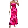 imagePRETTYGARDEN Womens Spring Dresses 2026 Sexy Strapless Tube Bodycon Mesh Ruched Floral Maxi Dress Wedding Club OutfitsRose Red Floral