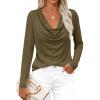 imagePRETTYGARDEN Womens Spring Tops 2026 Dressy Cowl Neck Long Sleeve Shirts Loose Business Casual Blouses Teacher Tunic TopArmy Green