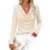 imagePRETTYGARDEN Womens Spring Tops 2026 Dressy Cowl Neck Long Sleeve Shirts Loose Business Casual Blouses Teacher Tunic TopBeige
