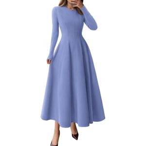imagePRETTYGARDEN Cocktail Dresses for Women 2026 Elegant Classy Fall Long Sleeve Midi A Line Flowy Modest Winter Party DressBlue