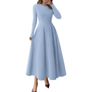imagePRETTYGARDEN Cocktail Dresses for Women 2026 Elegant Classy Fall Long Sleeve Midi A Line Flowy Modest Winter Party DressLight Blue