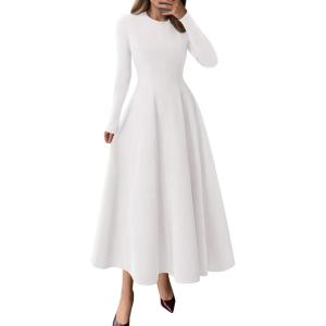 imagePRETTYGARDEN Cocktail Dresses for Women 2026 Elegant Classy Fall Long Sleeve Midi A Line Flowy Modest Winter Party DressWhite