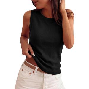 imagePRETTYGARDEN Sleeveless Sweater Tops for Women 2026 Summer Dressy Ribbed Tank Tops Spring Business Casual Work Shirts BlousesBlack