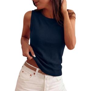 imagePRETTYGARDEN Sleeveless Sweater Tops for Women 2026 Summer Dressy Ribbed Tank Tops Spring Business Casual Work Shirts BlousesNavy Blue