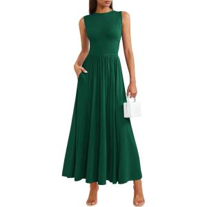 imagePRETTYGARDEN Summer Maxi Dresses for Women 2026 Sleeveless A Line Flowy Long Casual Sundress Wedding Guest Fashion ClothingGreen