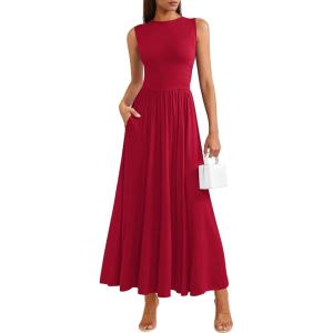 imagePRETTYGARDEN Summer Maxi Dresses for Women 2026 Sleeveless A Line Flowy Long Casual Sundress Wedding Guest Fashion ClothingRed
