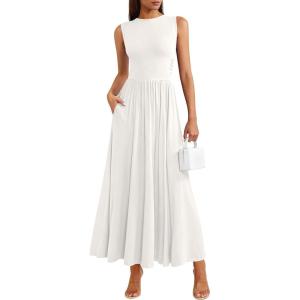 imagePRETTYGARDEN Summer Maxi Dresses for Women 2026 Sleeveless A Line Flowy Long Casual Sundress Wedding Guest Fashion ClothingWhite