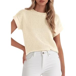 imagePRETTYGARDEN Women 2026 Spring Fashion Sweater Vest Business Casual Tank Top Cap Sleeve Knit Work Shirt Trendy Summer OutfitsBeige