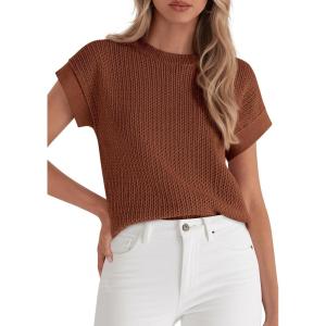 imagePRETTYGARDEN Women 2026 Spring Fashion Sweater Vest Business Casual Tank Top Cap Sleeve Knit Work Shirt Trendy Summer OutfitsBrown