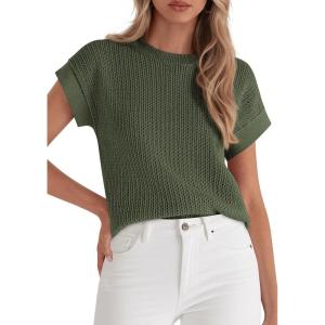imagePRETTYGARDEN Women 2026 Spring Fashion Sweater Vest Business Casual Tank Top Cap Sleeve Knit Work Shirt Trendy Summer OutfitsGreen