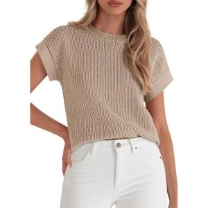 imagePRETTYGARDEN Women 2026 Spring Fashion Sweater Vest Business Casual Tank Top Cap Sleeve Knit Work Shirt Trendy Summer OutfitsKhaki