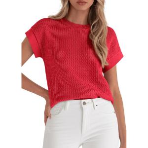 imagePRETTYGARDEN Women 2026 Spring Fashion Sweater Vest Business Casual Tank Top Cap Sleeve Knit Work Shirt Trendy Summer OutfitsRed