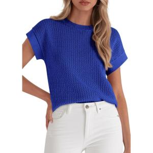imagePRETTYGARDEN Women 2026 Spring Fashion Sweater Vest Business Casual Tank Top Cap Sleeve Knit Work Shirt Trendy Summer OutfitsRoyal Blue