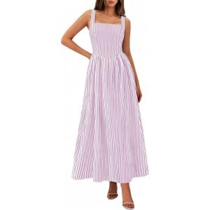 imagePRETTYGARDEN Womens Maxi Striped Dress 2026 Summer Sleeveless Square Neck Smocked A Line Long Flowy Spring Vacation SundressPurple Striped