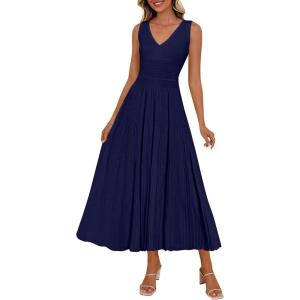 imagePRETTYGARDEN Womens Summer Casual Dresses 2026 Spring Sleeveless V Neck Knit Midi Business Work A Line Cocktail DressNavy