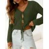 imagePRETTYGARDEN Crochet Cardigan Sweaters for Women Trendy Spring Summer Long Sleeve Tie Front Tops Boho Beach Vacation ClothesArmy Green
