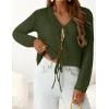 imagePRETTYGARDEN Crochet Cardigan Sweaters for Women Trendy Spring Summer Long Sleeve Tie Front Tops Boho Beach Vacation ClothesArmy Green