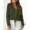 imagePRETTYGARDEN Crochet Cardigan Sweaters for Women Trendy Spring Summer Long Sleeve Tie Front Tops Boho Beach Vacation ClothesArmy Green