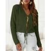 imagePRETTYGARDEN Crochet Cardigan Sweaters for Women Trendy Spring Summer Long Sleeve Tie Front Tops Boho Beach Vacation ClothesArmy Green
