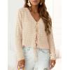 imagePRETTYGARDEN Crochet Cardigan Sweaters for Women Trendy Spring Summer Long Sleeve Tie Front Tops Boho Beach Vacation ClothesBeige