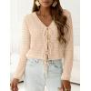 imagePRETTYGARDEN Crochet Cardigan Sweaters for Women Trendy Spring Summer Long Sleeve Tie Front Tops Boho Beach Vacation ClothesBeige