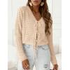 imagePRETTYGARDEN Crochet Cardigan Sweaters for Women Trendy Spring Summer Long Sleeve Tie Front Tops Boho Beach Vacation ClothesBeige