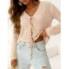 imagePRETTYGARDEN Crochet Cardigan Sweaters for Women Trendy Spring Summer Long Sleeve Tie Front Tops Boho Beach Vacation ClothesBeige