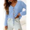 imagePRETTYGARDEN Crochet Cardigan Sweaters for Women Trendy Spring Summer Long Sleeve Tie Front Tops Boho Beach Vacation ClothesLight Blue