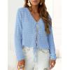 imagePRETTYGARDEN Crochet Cardigan Sweaters for Women Trendy Spring Summer Long Sleeve Tie Front Tops Boho Beach Vacation ClothesLight Blue