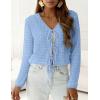 imagePRETTYGARDEN Crochet Cardigan Sweaters for Women Trendy Spring Summer Long Sleeve Tie Front Tops Boho Beach Vacation ClothesLight Blue