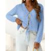 imagePRETTYGARDEN Crochet Cardigan Sweaters for Women Trendy Spring Summer Long Sleeve Tie Front Tops Boho Beach Vacation ClothesLight Blue