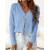 imagePRETTYGARDEN Crochet Cardigan Sweaters for Women Trendy Spring Summer Long Sleeve Tie Front Tops Boho Beach Vacation ClothesLight Blue
