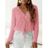 imagePRETTYGARDEN Crochet Cardigan Sweaters for Women Trendy Spring Summer Long Sleeve Tie Front Tops Boho Beach Vacation ClothesPink