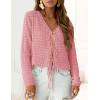 imagePRETTYGARDEN Crochet Cardigan Sweaters for Women Trendy Spring Summer Long Sleeve Tie Front Tops Boho Beach Vacation ClothesPink
