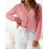 imagePRETTYGARDEN Crochet Cardigan Sweaters for Women Trendy Spring Summer Long Sleeve Tie Front Tops Boho Beach Vacation ClothesPink