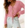 imagePRETTYGARDEN Crochet Cardigan Sweaters for Women Trendy Spring Summer Long Sleeve Tie Front Tops Boho Beach Vacation ClothesPink