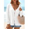 imagePRETTYGARDEN Crochet Cardigan Sweaters for Women Trendy Spring Summer Long Sleeve Tie Front Tops Boho Beach Vacation ClothesWhite