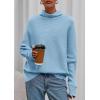 imagePRETTYGARDEN Fall Sweaters for Women 2026 Winter Clothing Batwing Sleeve Casual Loose Knit Turtleneck Sweater Holiday OutfitsBlue