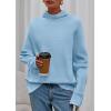 imagePRETTYGARDEN Fall Sweaters for Women 2026 Winter Clothing Batwing Sleeve Casual Loose Knit Turtleneck Sweater Holiday OutfitsBlue
