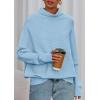imagePRETTYGARDEN Fall Sweaters for Women 2026 Winter Clothing Batwing Sleeve Casual Loose Knit Turtleneck Sweater Holiday OutfitsBlue