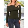 imagePRETTYGARDEN Off The Shoulder Sweater for Women 2026 Fall Fashion Cute Long Sleeve Tops Winter Ribbed Pullover Knit OutfitsArmy Green