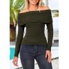 imagePRETTYGARDEN Off The Shoulder Sweater for Women 2026 Fall Fashion Cute Long Sleeve Tops Winter Ribbed Pullover Knit OutfitsArmy Green